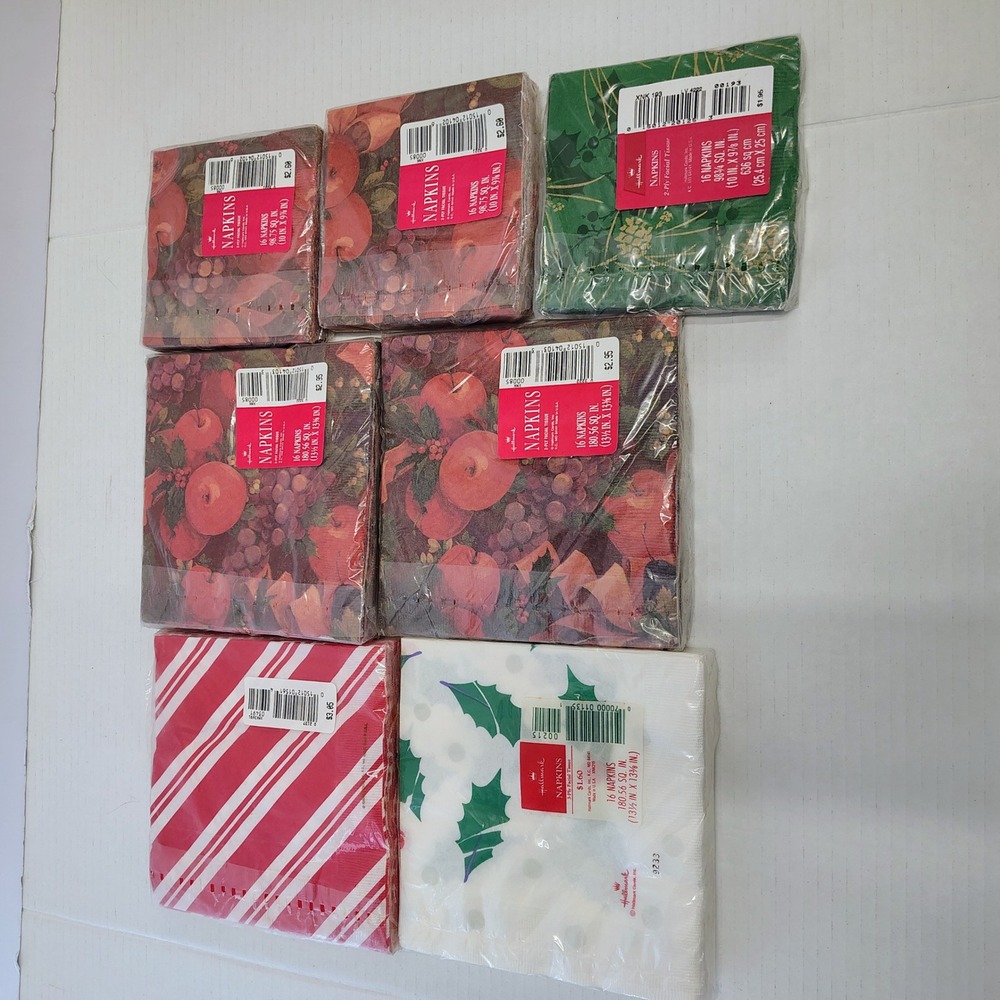 Hallmark Vintage Paper Napkins Lot 7 Packs Christmas Thanksgiving Fruit Holly